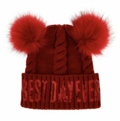 Disney Knit Hat - Minnie Pom Poms - Best Day Ever - Red