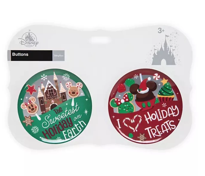 Disney Souvenir Button Set - Holiday Treats - Set Of 2 3 Disney Souvenir Button Set - Holiday Treats - Set Of 2