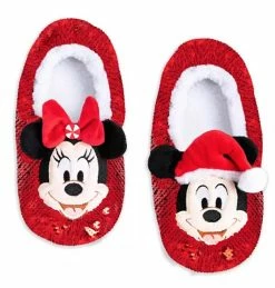 Disney Slippers For Adults - Holiday Mickey & Minnie - Reversible Sequins