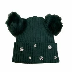 Disney Knit Hat - Minnie Pom Poms - Mickey & Snowflakes - Green
